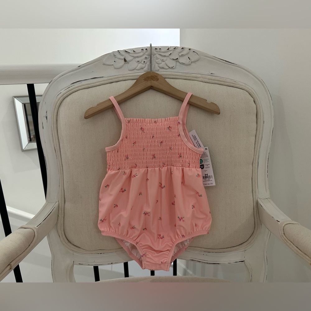 🩰 Baby 24 Mth Smocked Floral Bubble Onesie Swimsuit SPF 50 NWT by Oshkosh